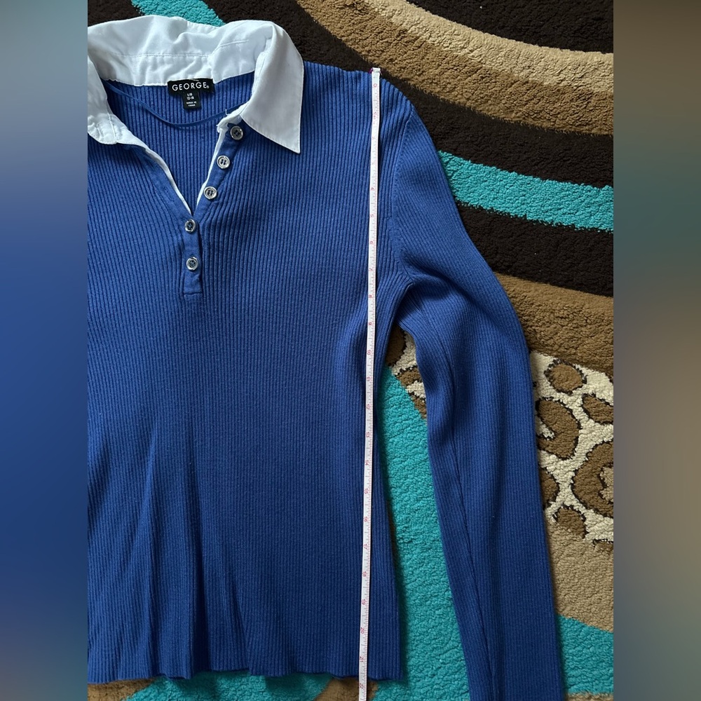 George Blue Button Down Ribbed Shirt - Picture 4 of 5
